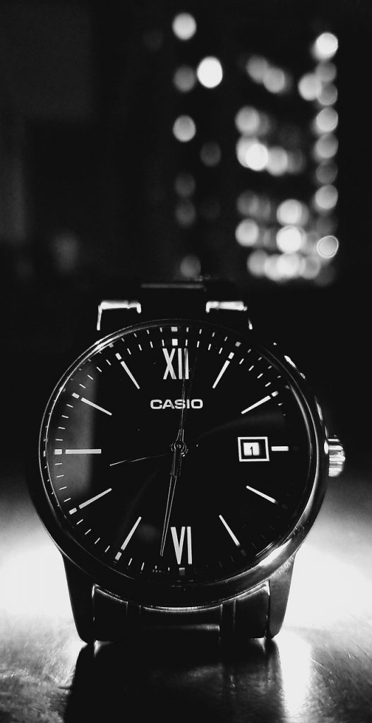 watch, time, night, building, monochrome, black and white, casio, art, light art, timepiece, watch photography